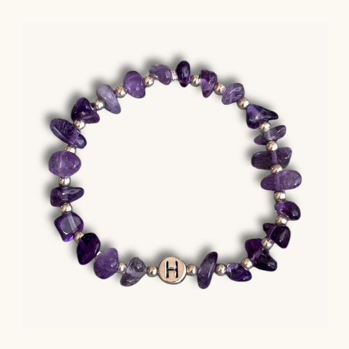 Amethyst Armband in Lila mit Buchstabenperlen in 925 Silber