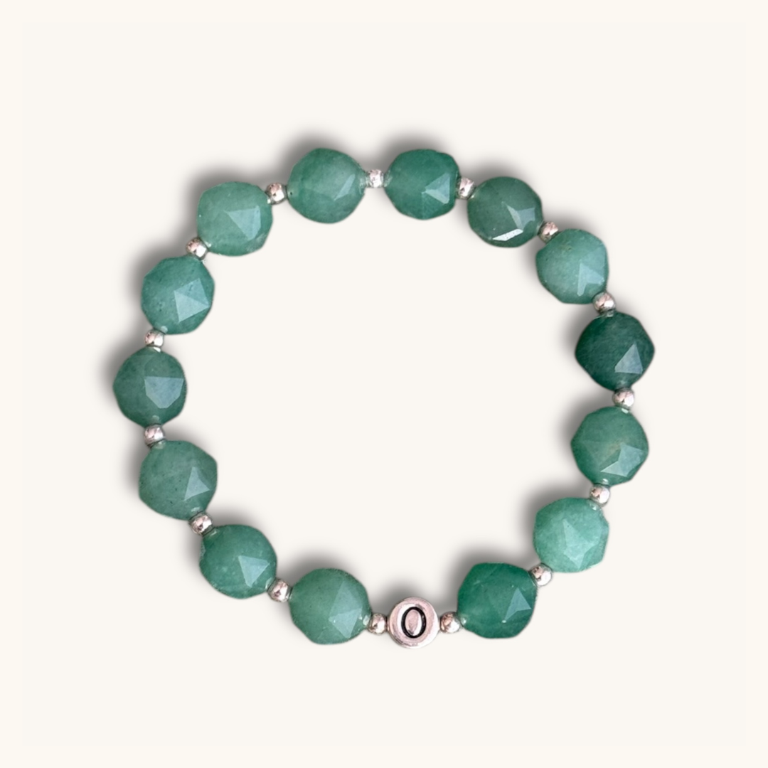 Armband aus Aventurin, personalisiert, Buchstabenperlen, 925 Silber