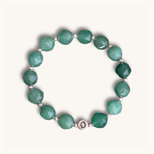 Armband aus Aventurin, personalisiert, Buchstabenperlen, 925 Silber