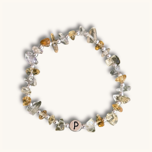 Armband aus Citrin, personalisiert, Buchstabenperlen, 925 Silber