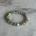 Armband mit grünem Aquamarin, personalisiert, Buchstabenperlen, 925 Silber