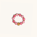 Jade Ring in Pink, personalisiert, Buchstabenperle, goldfarbener Edelstahl
