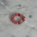 Jade Ring in Pink, personalisiert, Buchstabenperlen, 925 Silber