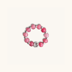 Jade Ring in Pink, personalisiert, Buchstabenperlen, 925 Silber