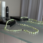 Perlenkette mit Süßwasserperlen in Grün, personalisiert, Buchstabenperlen, 925 Silber