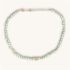 Perlenkette in Grün mit Süßwasserperlen, personalisisert, Buchstabenperlen, goldfarbener Edelstahl