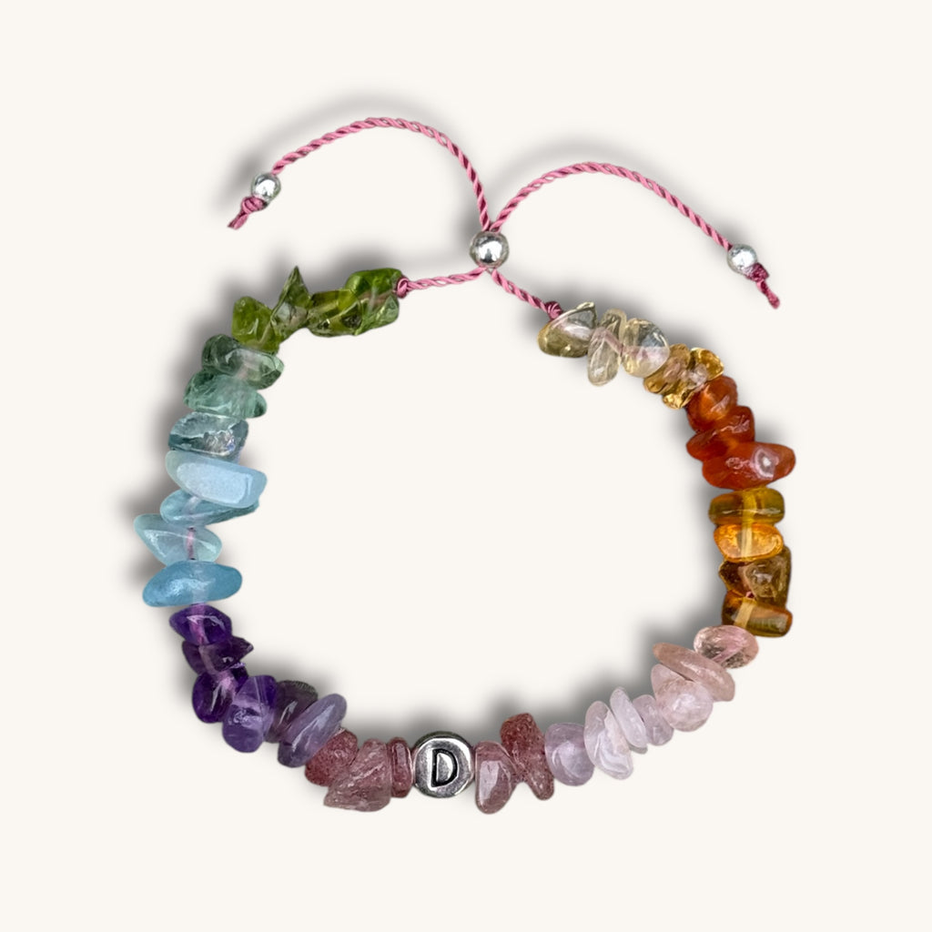 rainbow armband aus Amethyst, Aquamarin, Bernstein, Fluorit, Citrin, Erdbeerquarz, Peridot und Rosenquarz