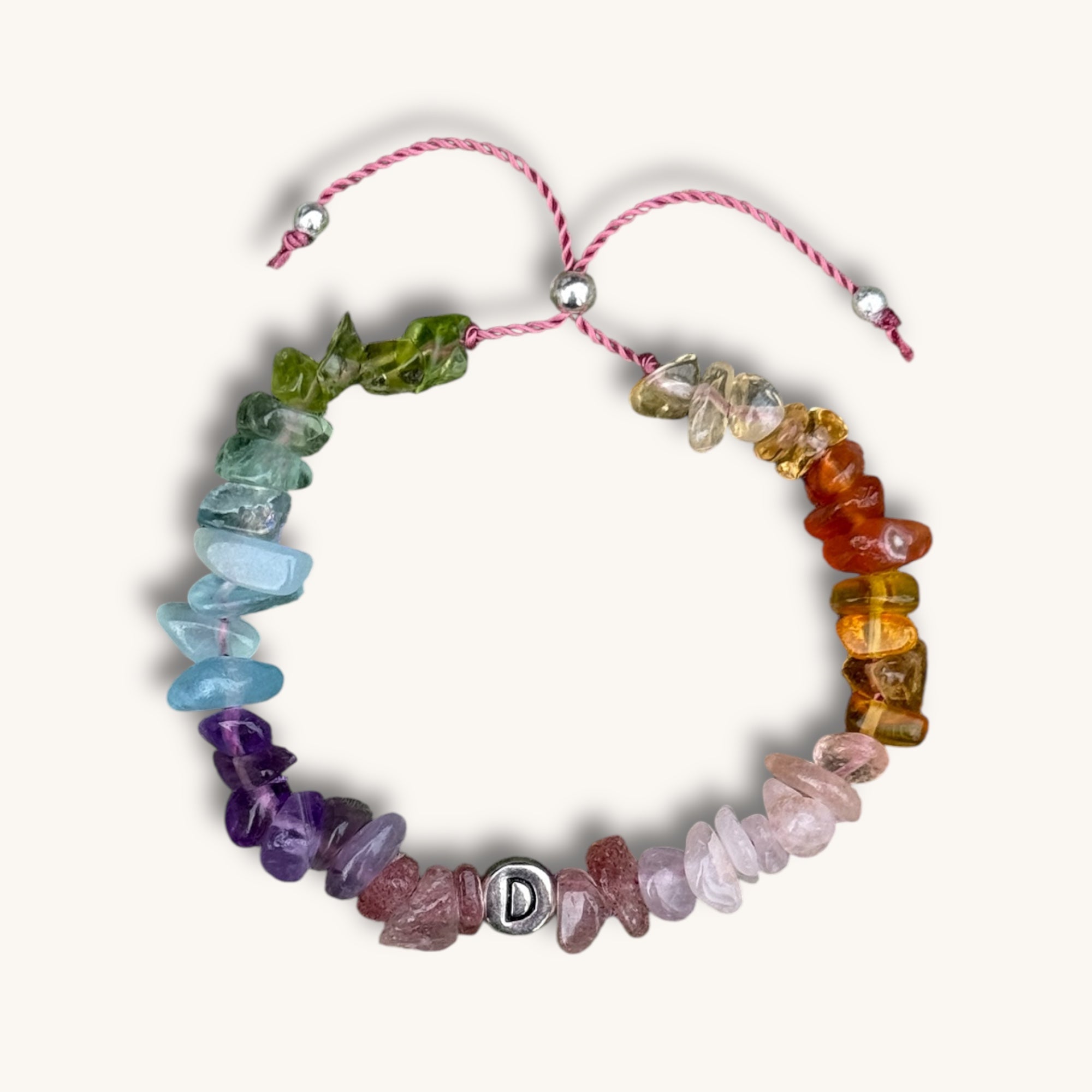 rainbow armband aus Amethyst, Aquamarin, Bernstein, Fluorit, Citrin, Erdbeerquarz, Peridot und Rosenquarz